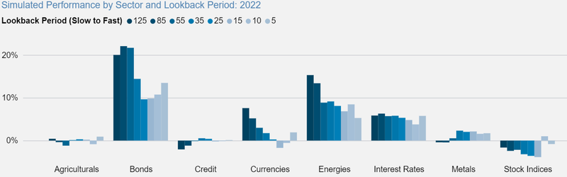 Simulated Performance by Sector and Lookback Period: 2022